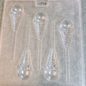 Plastic Ice Cream Cone Chocolate Or Candy Mold For Suckers Or Lollipops